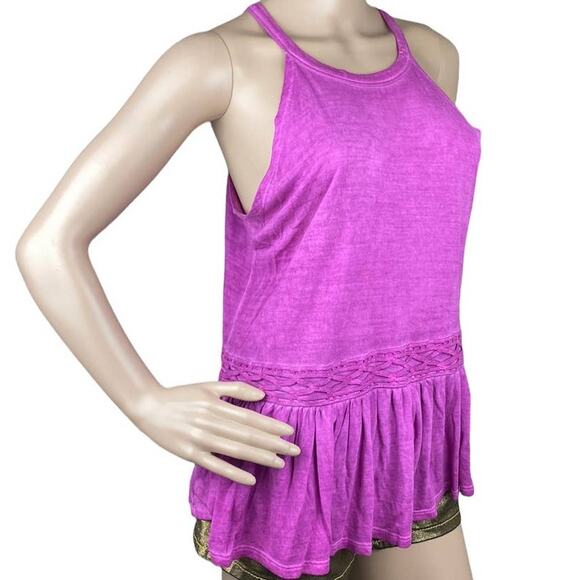 Alya Women's Fuchsia Pink Sleeveless Scoop Neck Pullover Ruffled Tank Top Size M - Picture 4 of 7